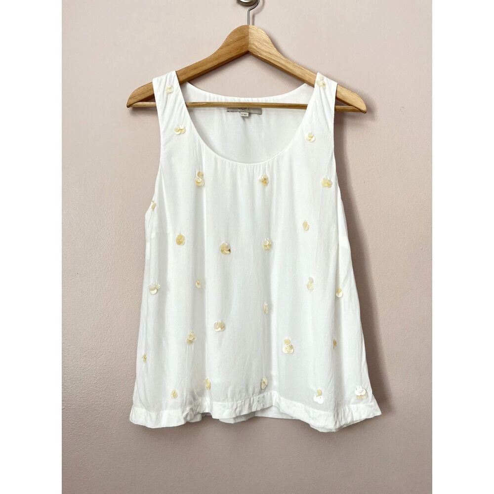 LOFT Pearl Beaded Shell Embellished Tank Top Medium Boho Airy Fairy Summer Beach